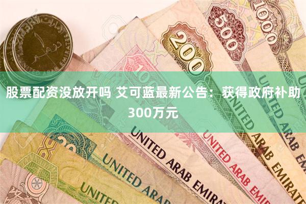 股票配资没放开吗 艾可蓝最新公告：获得政府补助300万元